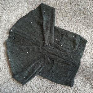 Express Sweater Womens Sz L Green Gray Mohair Blend Open Cardigan Sequins Chunky